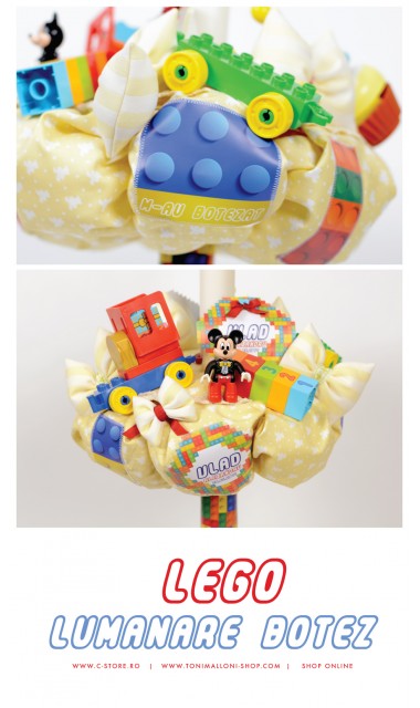 Lumanare botez  baieti cu piese lego si figurina plus Mickey Mouse, 65x4 cm, Lego 4